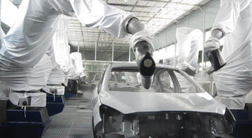 (1) Exterior car body painting by robots (1) Exterior car body painting by robots